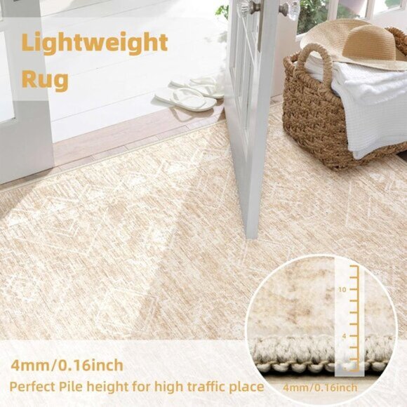 New 4x6 Beige Moroccan Area Rug, Washable Non-Slip Carpet for Entry & Room Decor - Picture 8 of 9